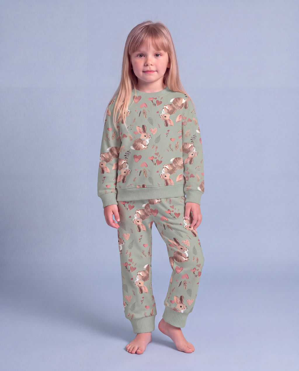 Sevimli Tavşan Desenli Pamuklu Pijama Takımı — 1