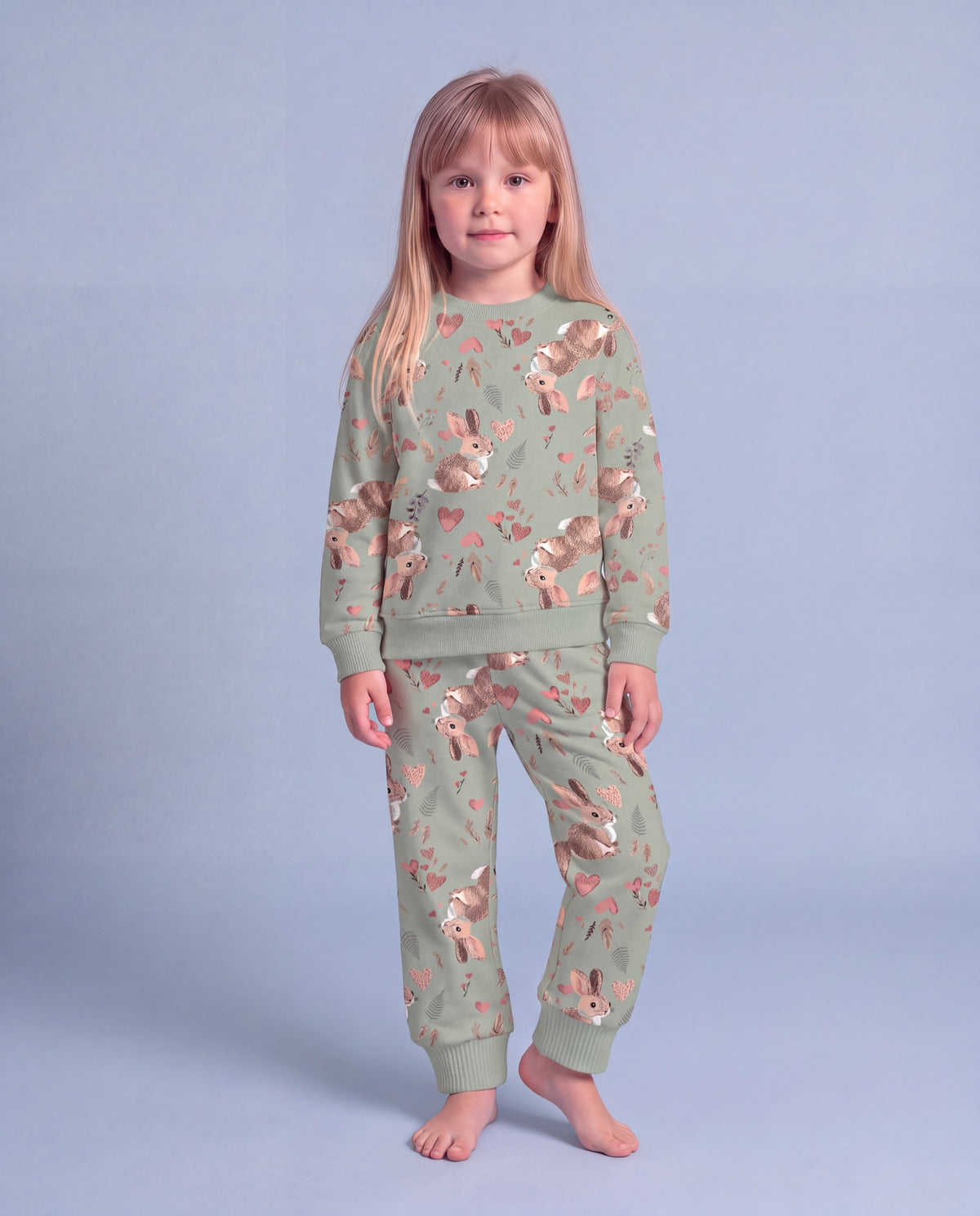 Sevimli Tavşan Desenli Pamuklu Pijama Takımı — 1