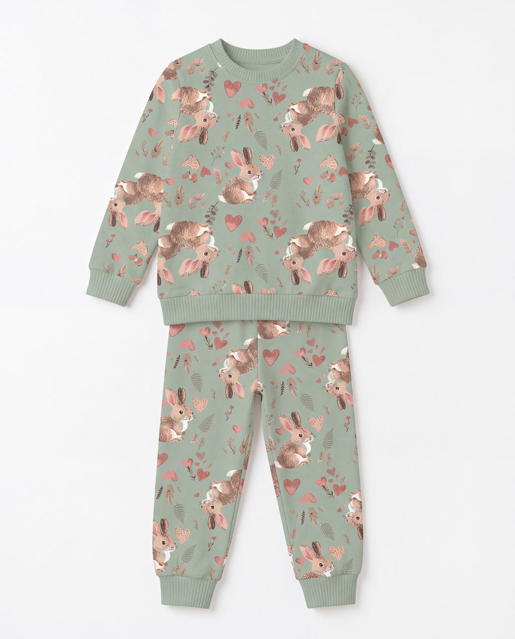 Sevimli Tavşan Desenli Pamuklu Pijama Takımı — 2